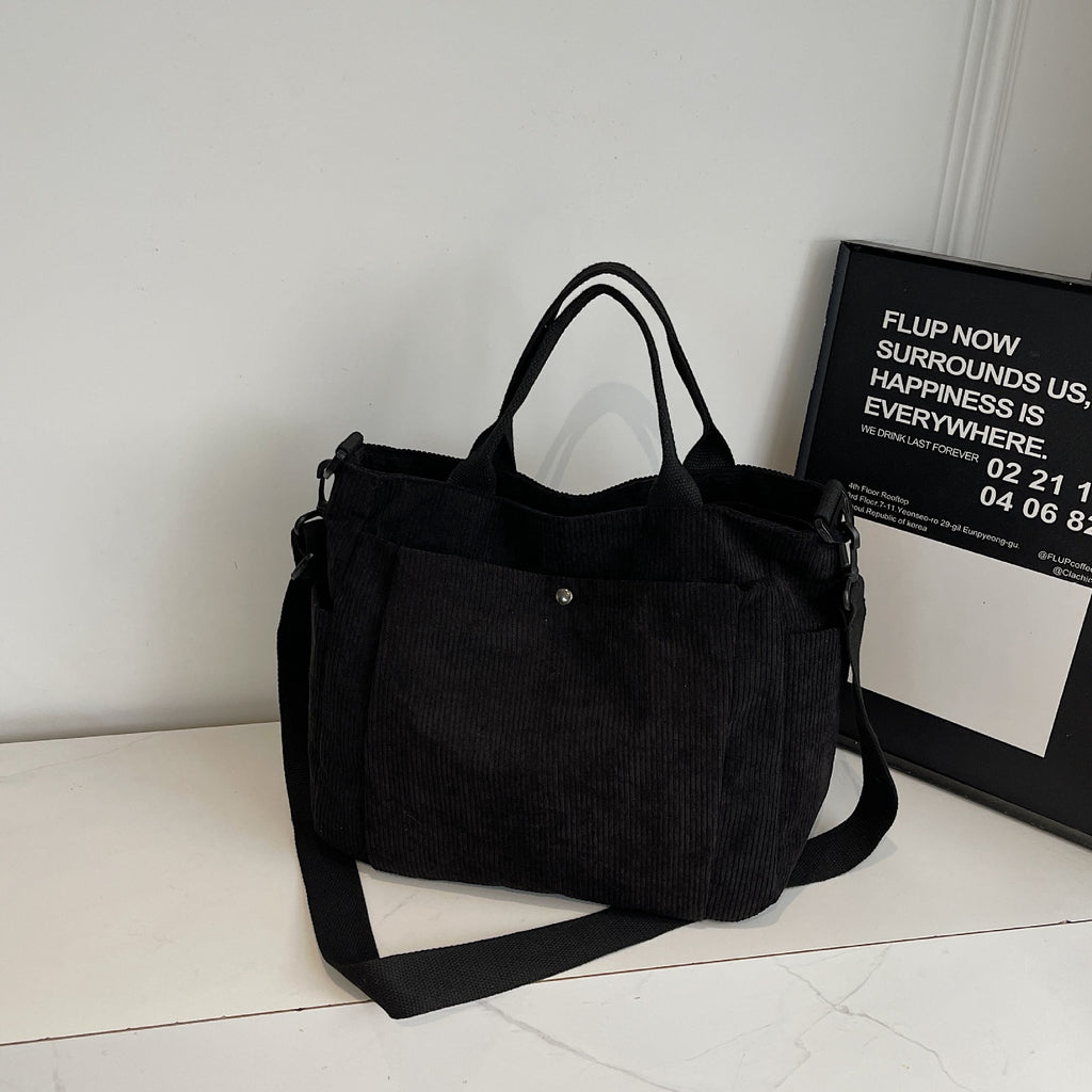 Corduroy Multi-Pocket Convertible Shoulder Tote Bag