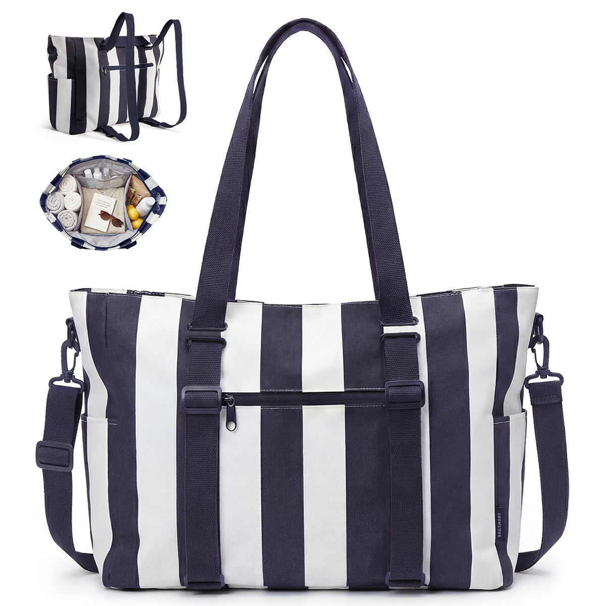 Striped Multi-Pocket Large Capacity Portable Beach Bag