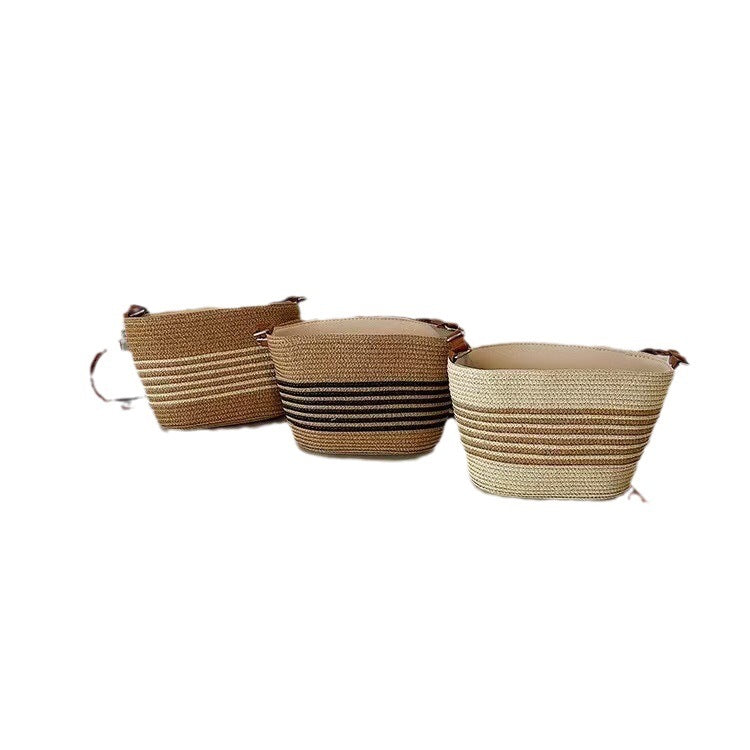Women Striped Straw New Fresh Minimalist Woven Vacation Beach Bag