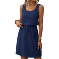 Square Neck Drawstring Sleeveless Vest Dress With Lining