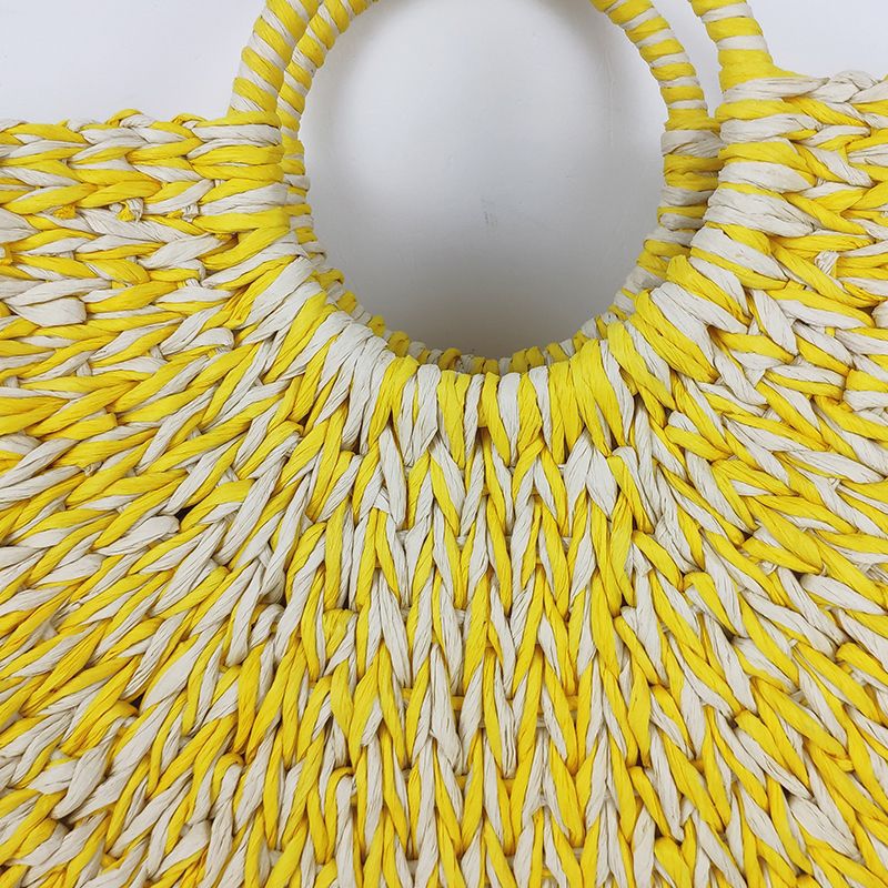 Handmade Round Woven Paper Rope Straw Beach Tote