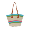 Color-Block Striped Large Capacity Straw Beach Tote