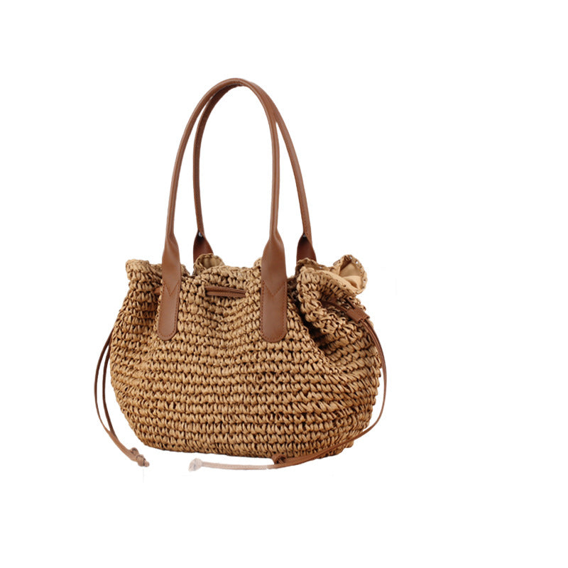 Women Straw Woven Large Capacity Shoulder Beach Vacation Bag