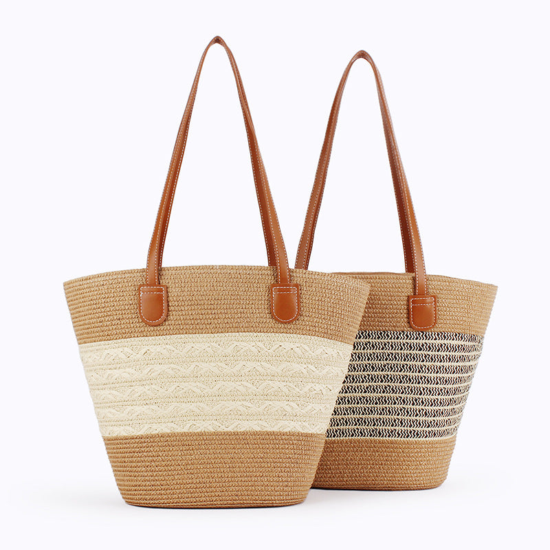 Women Striped Handwoven Large Capacity Tote Holiday Bag