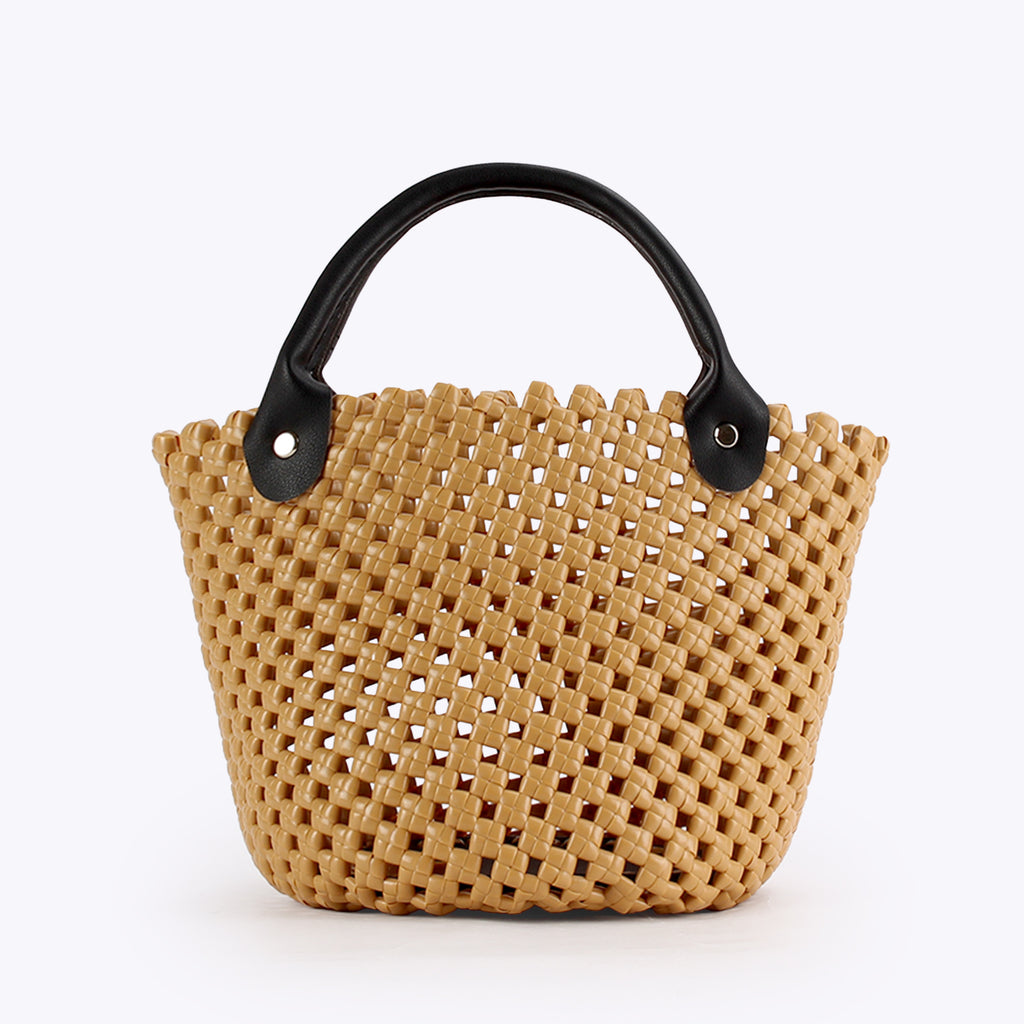 Open Weave PVC Handbag Basket Tote with Contrast Handles