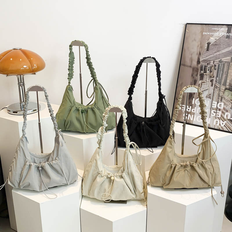 Women Nylon Drawstring Pleated Cloud Bag, Casual Versatile Crossbody Shoulder Bag