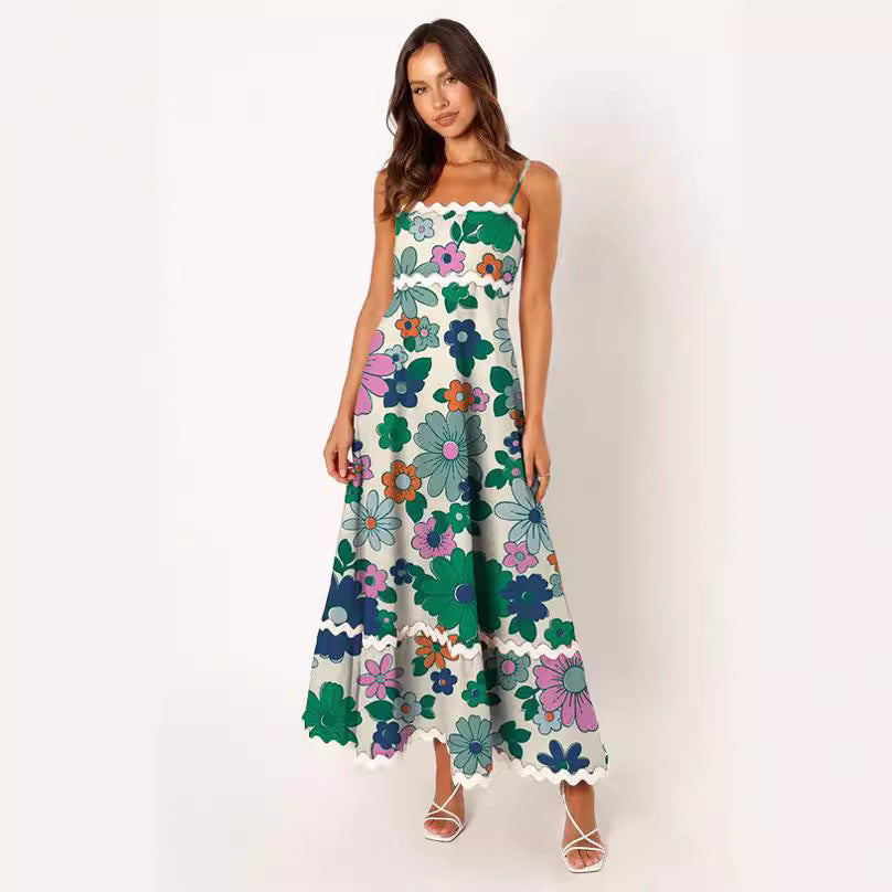 Solid Color Lace Stitching Suspender Tube Top Oversized Dress