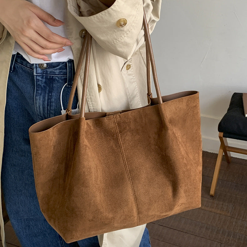 Women Fall New Suede Large 2026 Korean Casual Shoulder Tote Bag