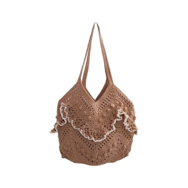 Women 2026 Hollow Woven Shoulder Tote Beach Vacation Bag