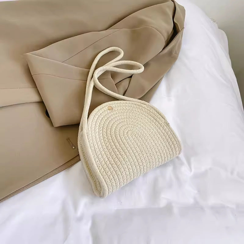 Women Straw 2026 New Cotton Woven Trendy Handheld Shoulder Bag