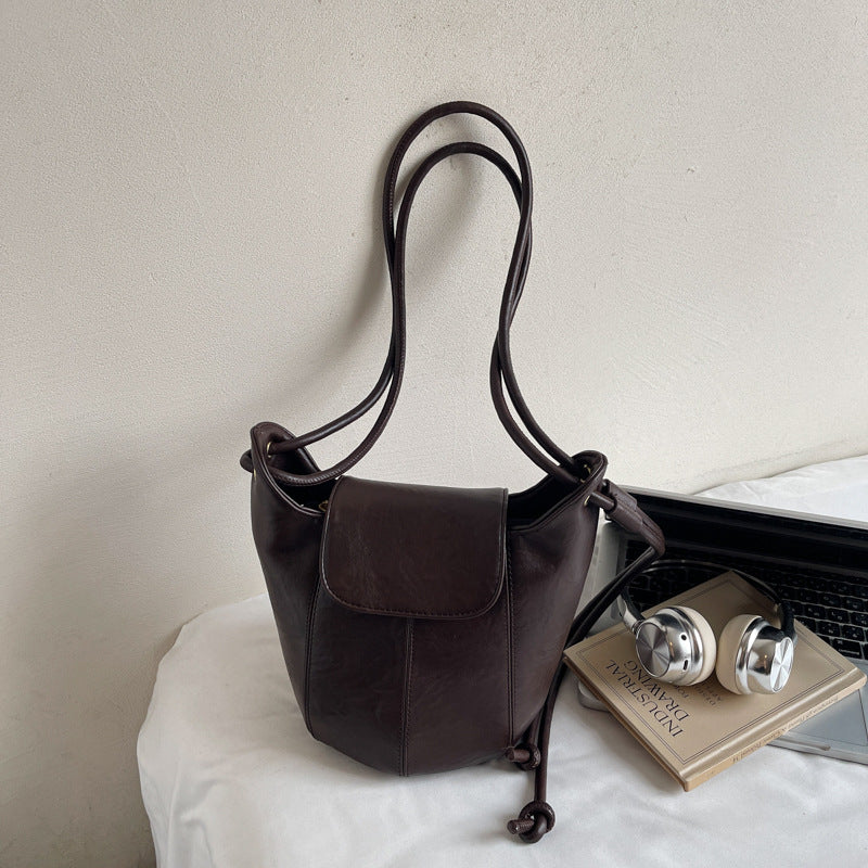 Women Versatile Maillard Bucket 2026 New Premium Vintage Shoulder Crossbody Bag