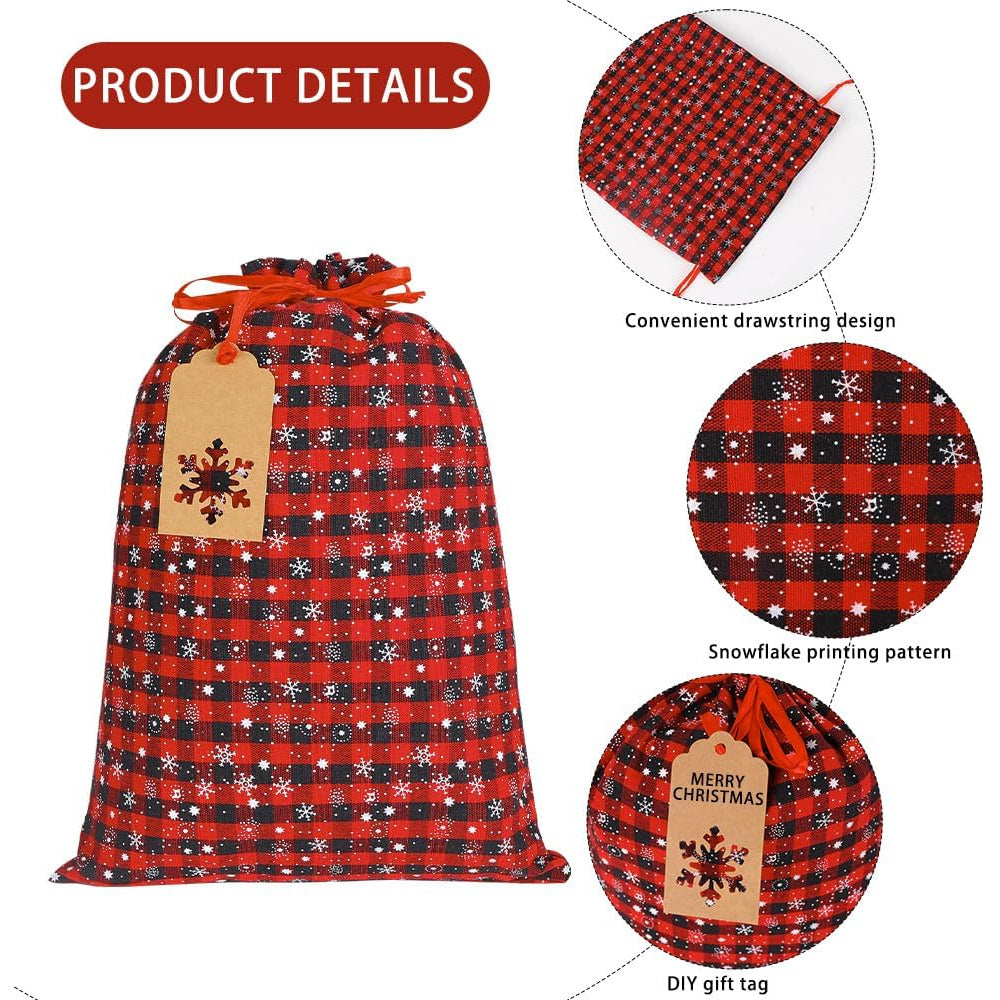 Red Buffalo Plaid Christmas Drawstring Gift Bags