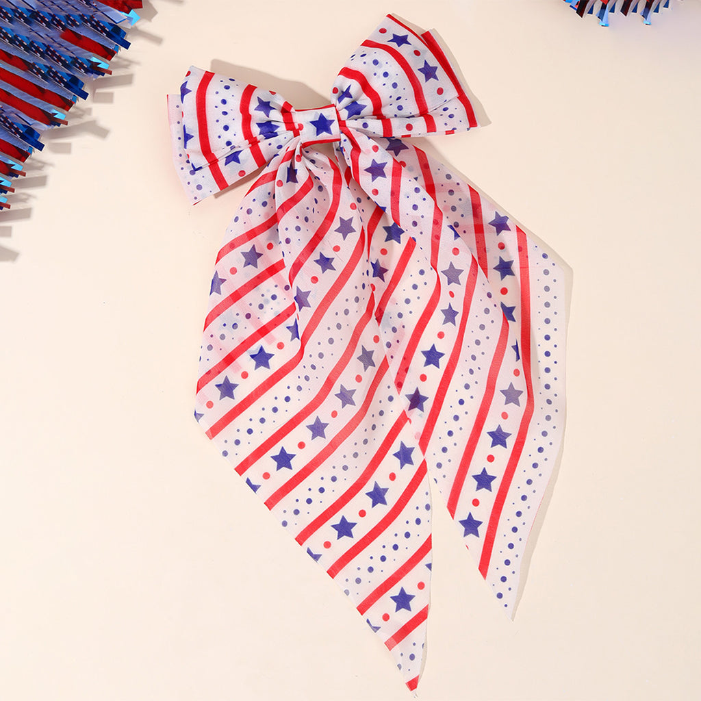Independence Day Mesh Star Big Bow Hair Clip
