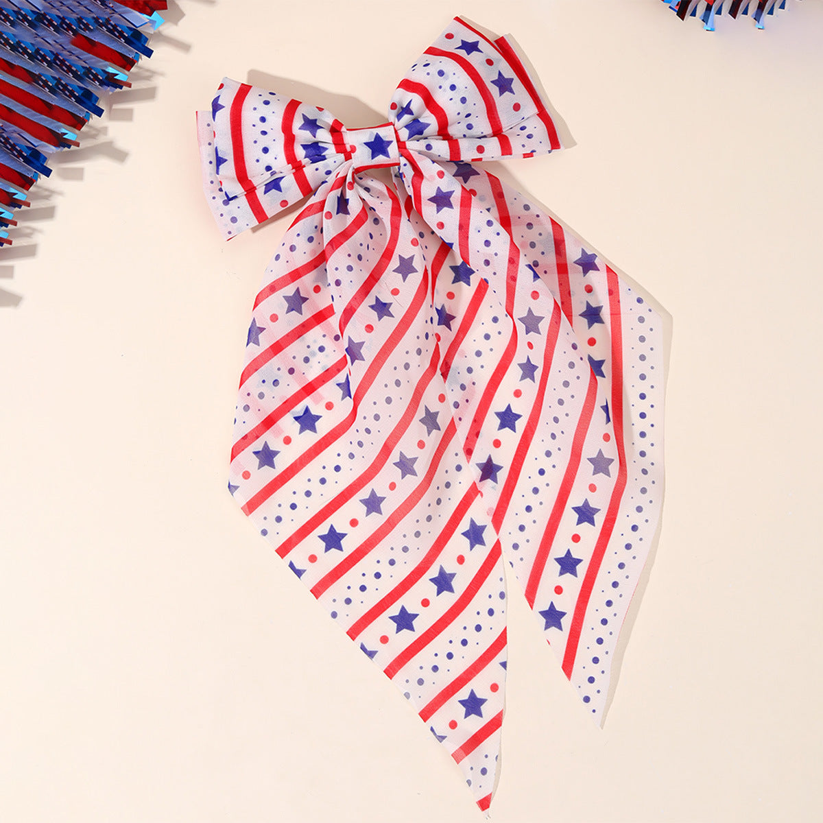 Independence Day Mesh Star Big Bow Hair Clip