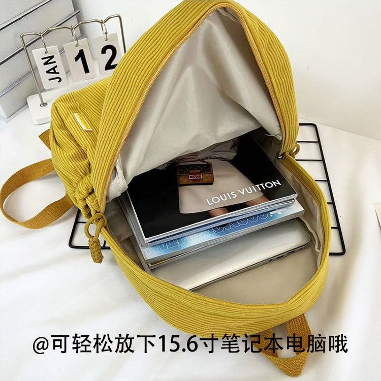 New Corduroy College Student Backpack Women'S Large Capacity School Bag Junior High School Student Solid Color Simple Travel Backpack For Men And Women