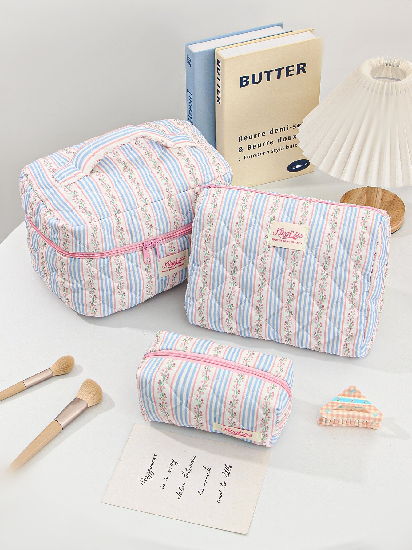 Canvas Striped Octagonal Large-Capacity Toiletry Bag