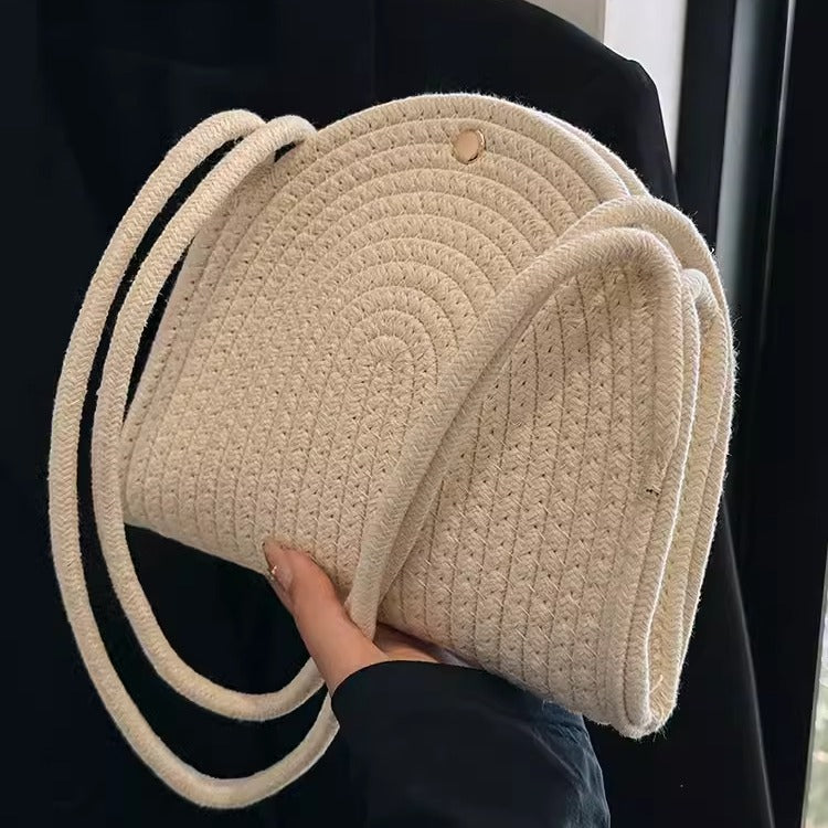 Women Straw 2026 New Cotton Woven Trendy Handheld Shoulder Bag