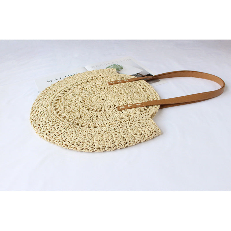 Straw Woven Bag New Women'S Bag Handwoven Bag Shoulder Bag Hollow Versatile Fashion Simple Seaside Beach Vacation