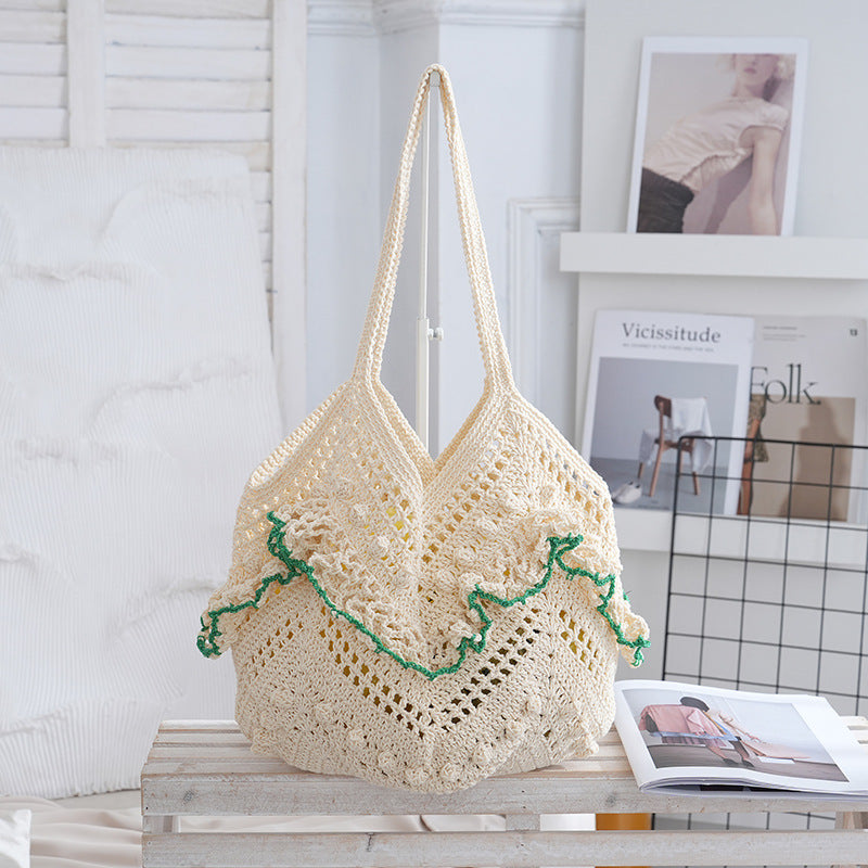 Women 2026 Hollow Woven Shoulder Tote Beach Vacation Bag