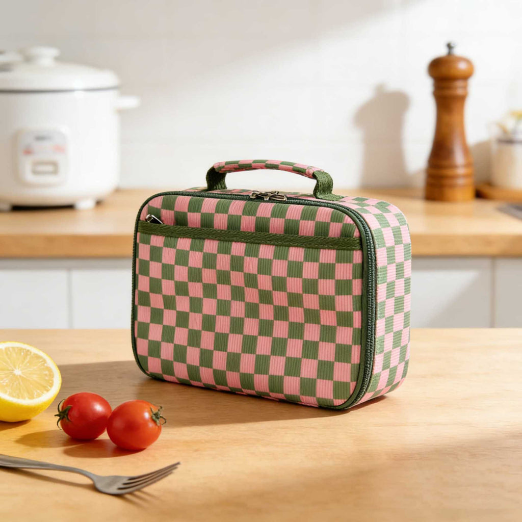 Corduroy Checkerboard Insulated Portable Lunch Bag