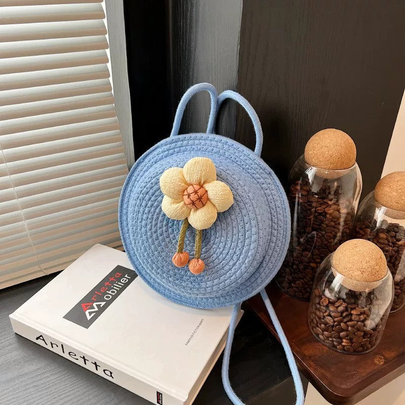 Women 2026 Summer Fashion Unique Straw Woven Crossbody Small Round Bag