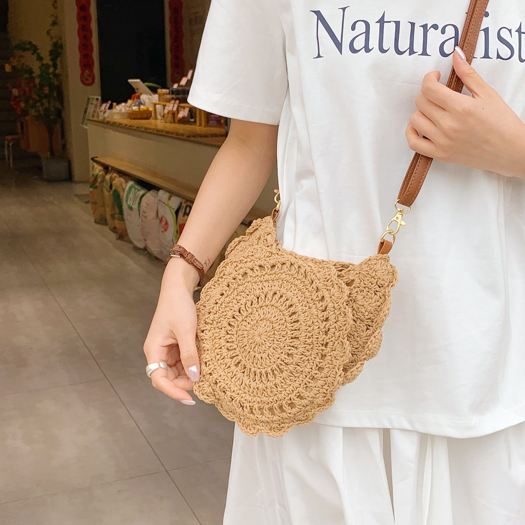 Woven Bag Women'S Summer Knitted Small Crossbody Bag Women'S Casual Versatile Saddle Bag Seaside Vacation Straw Shoulder Bag