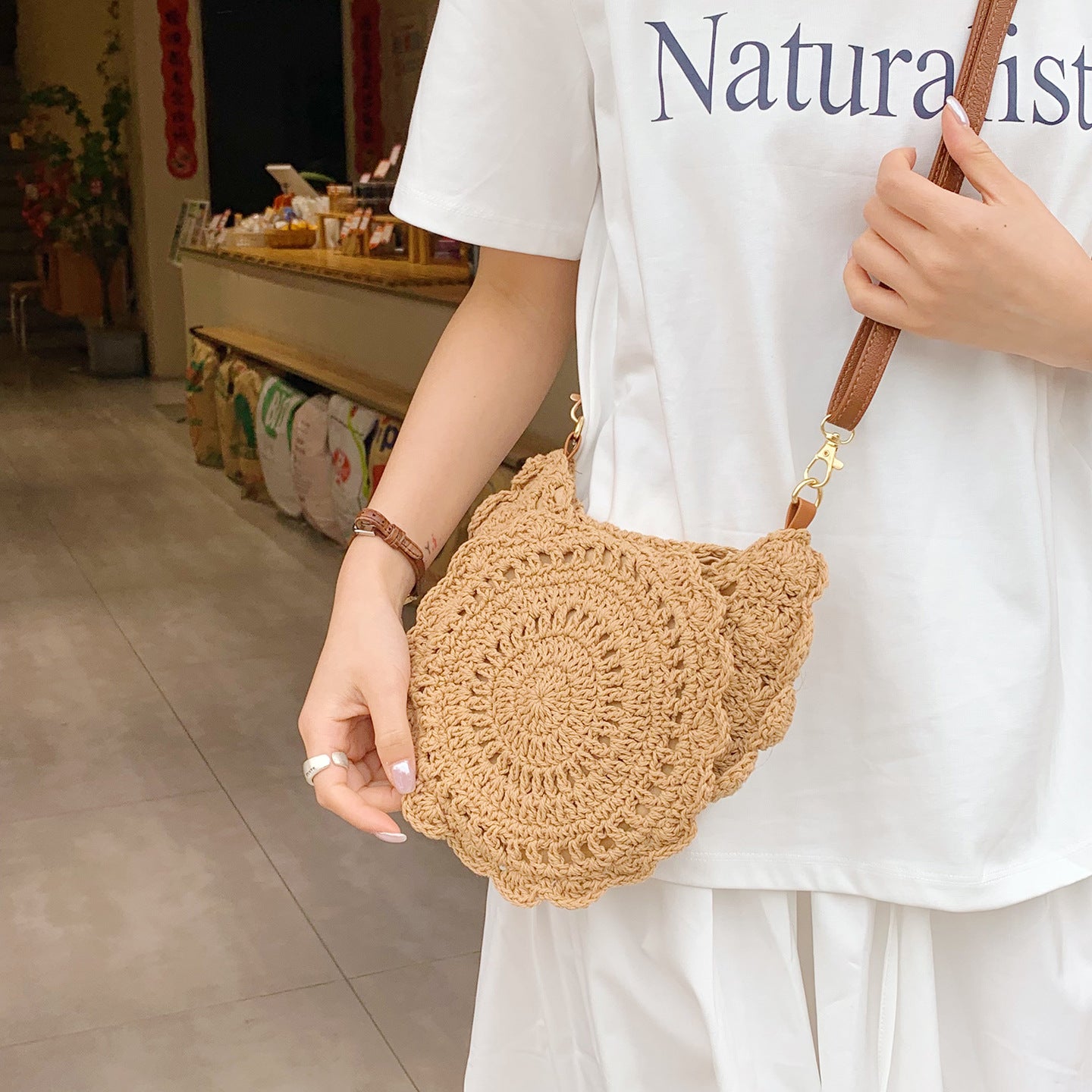 Woven Bag Women'S Summer Knitted Small Crossbody Bag Women'S Casual Versatile Saddle Bag Seaside Vacation Straw Shoulder Bag