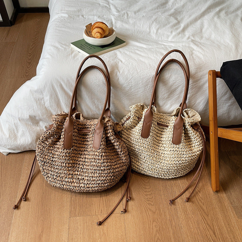 Women 2026 New Shoulder Straw Large Handmade Woven Beach Daily Bag