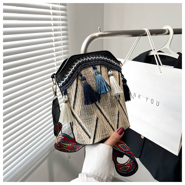 High-End Ethnic Woven Bucket Shoulder Bag