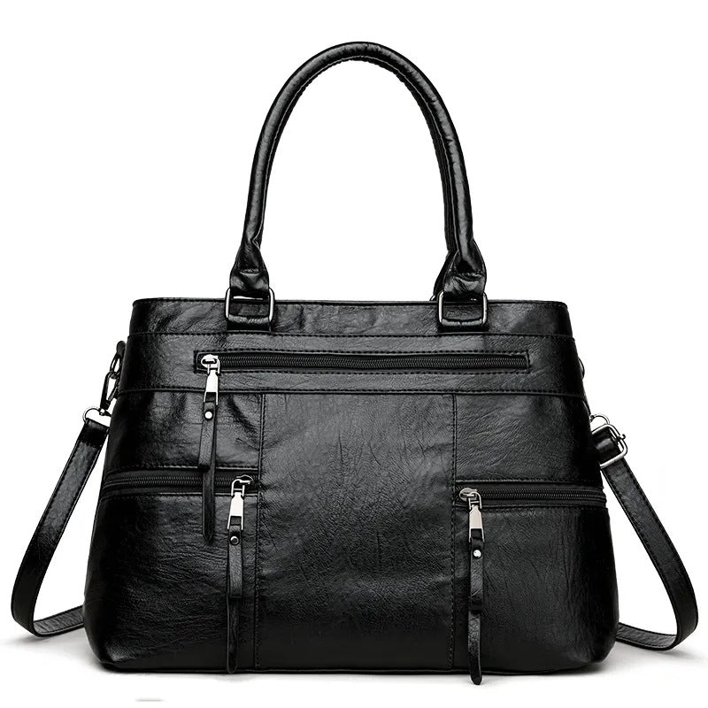 Large Vegan Leather Multi-Pocket Top Handle Satchel Bag