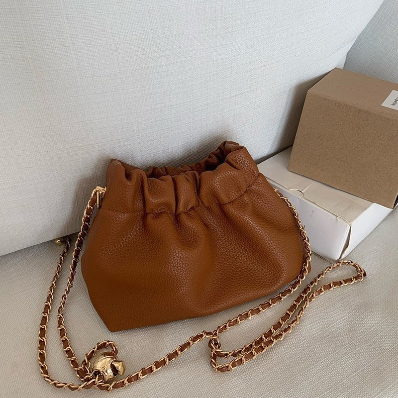 Women Solid Color Niche Chain Crossbody Bucket Bag