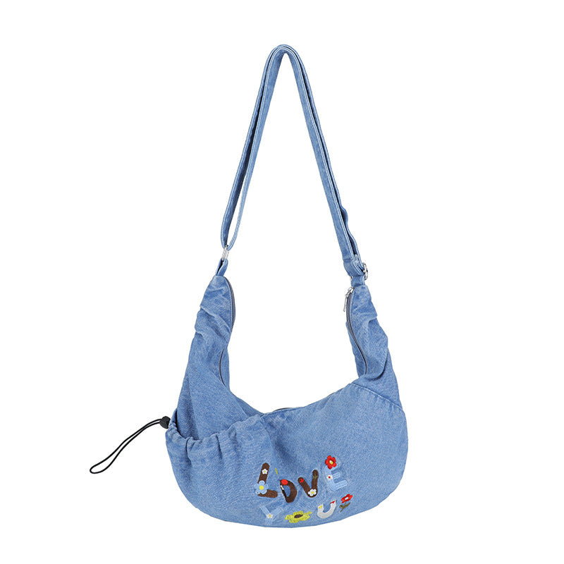 Denim Letter Shoulder Crossbody Large Capacity Tote Bag