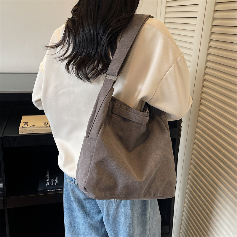 Vintage Canvas Hobo Shoulder Bag with Adjustable Strap and Cup Holder