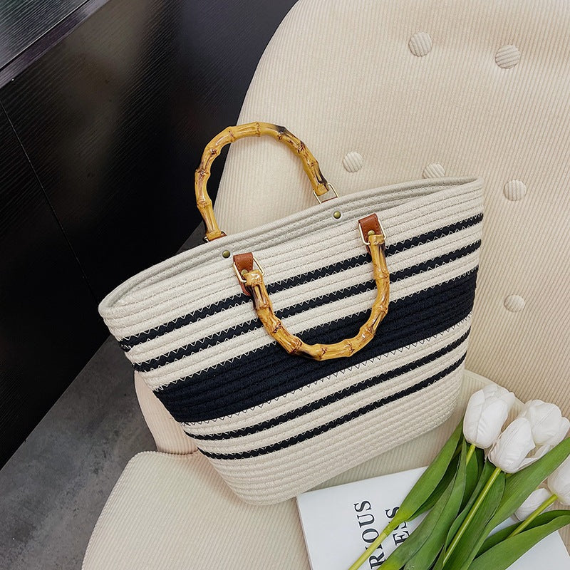 Woven Single Shoulder Large Capacity Bamboo Tote Bag