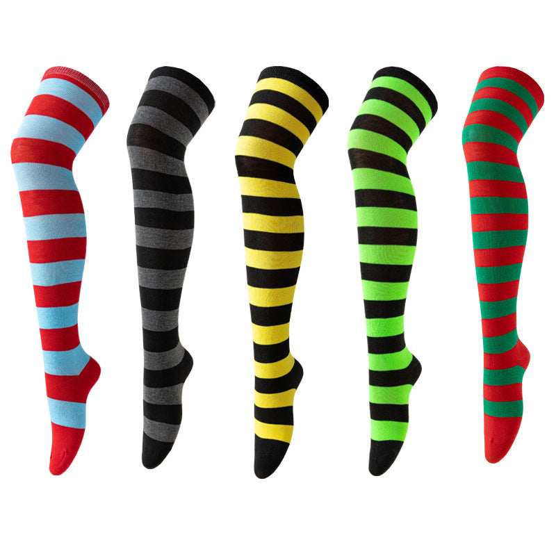 Halloween Bold Striped Thigh-High Colorful Over-the-Knee Costume Stockings