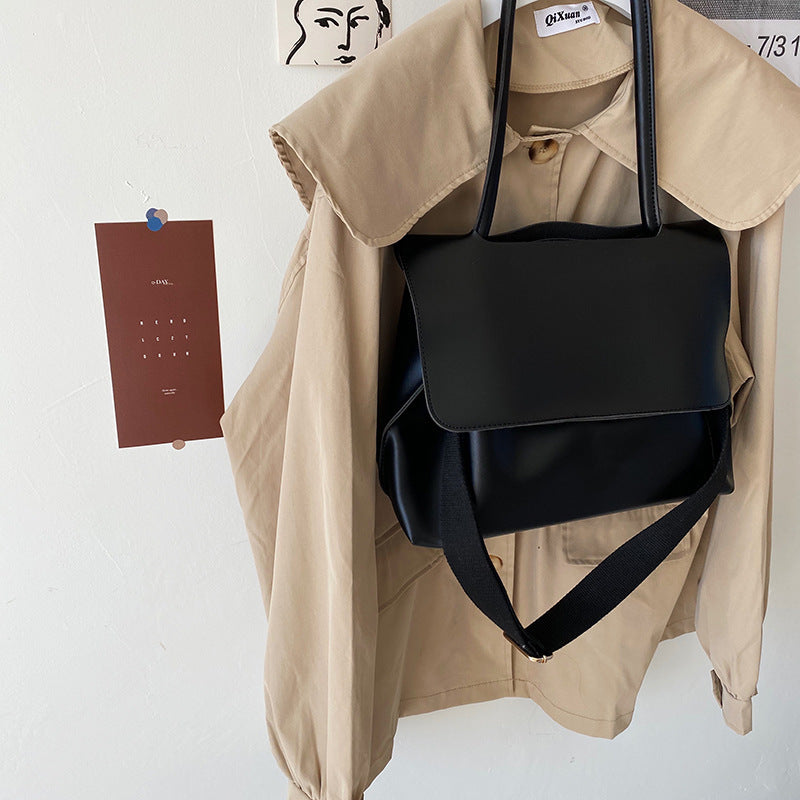 Minimalist Flap Large Vegan Leather Tote Shoulder Bag