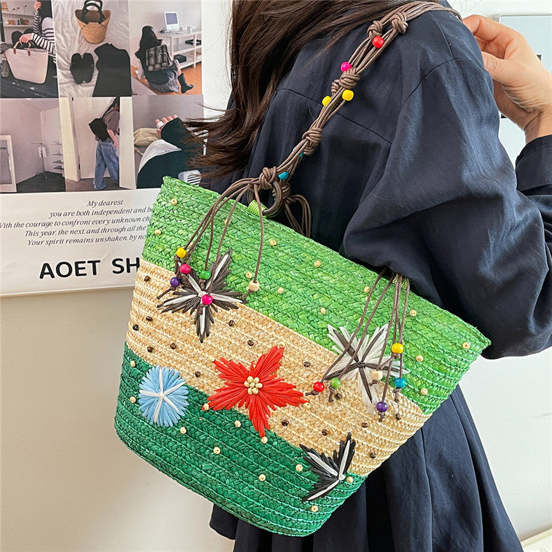 Women 2026 New Spring Beach Straw Ethnic Large Woven Shoulder Handheld Bag
