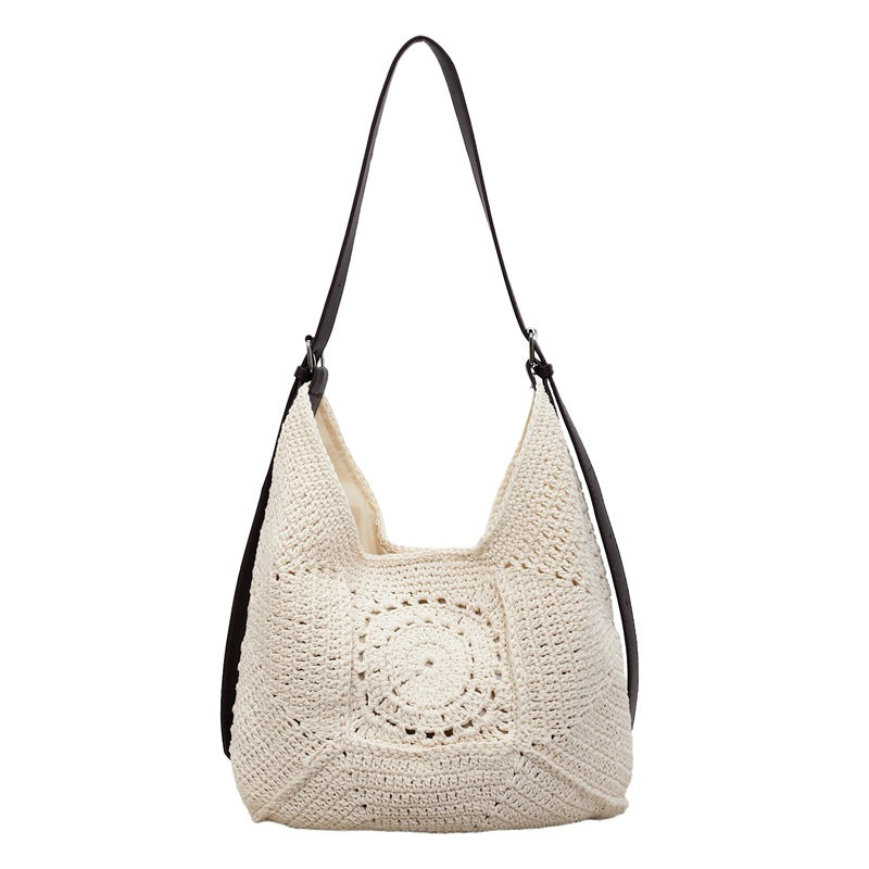 Vacation Large Woven 2026 Spring New Artistic Knit Cotton Shoulder Beach Bag