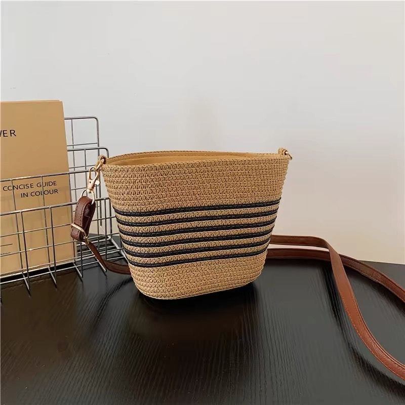 Women Summer Trend Straw Small 2026 New Beach Woven Crossbody Bucket Bag