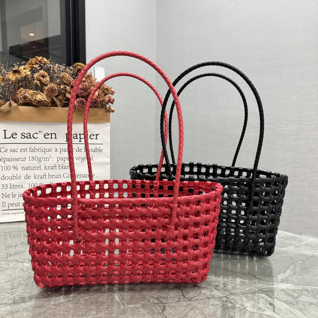 Candy Color Hollow Woven One-Shoulder Beach Bag