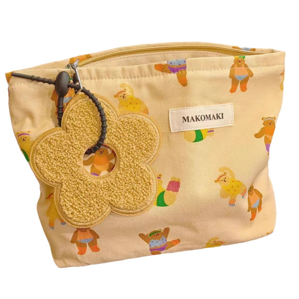 Cute Bear Canvas Cosmetic Bag Large-Capacity Skin Care Storage Bag