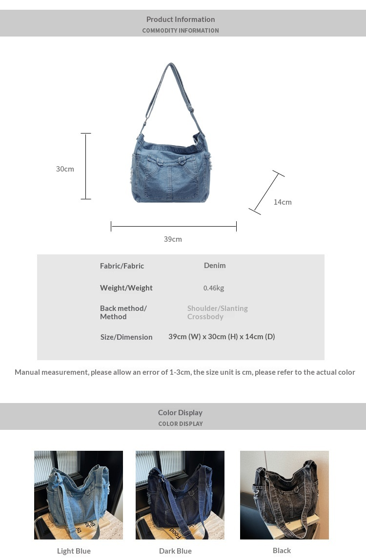 2026 Women Denim Casual Canvas Shoulder Crossbody Handbag Bag