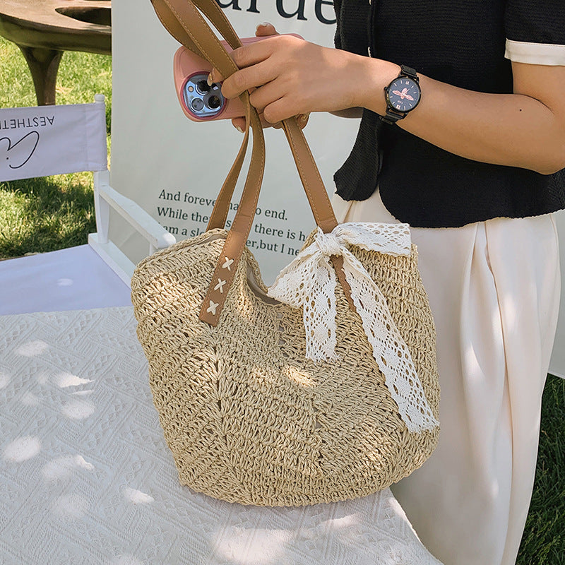 Women New Handmade Woven Fashion Straw Paper Rope Vacation Beach Bag