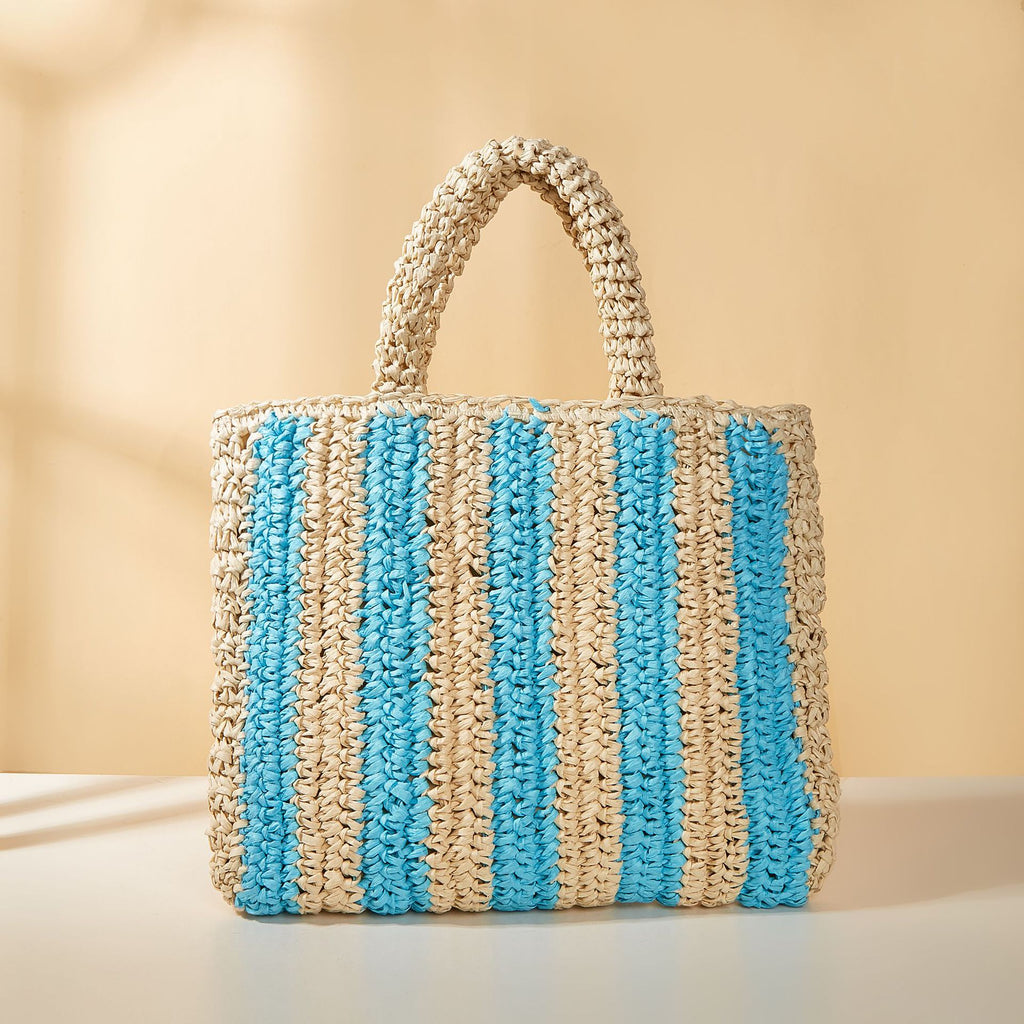 Simple Vertical Stripe Straw Beach Shoulder Bag