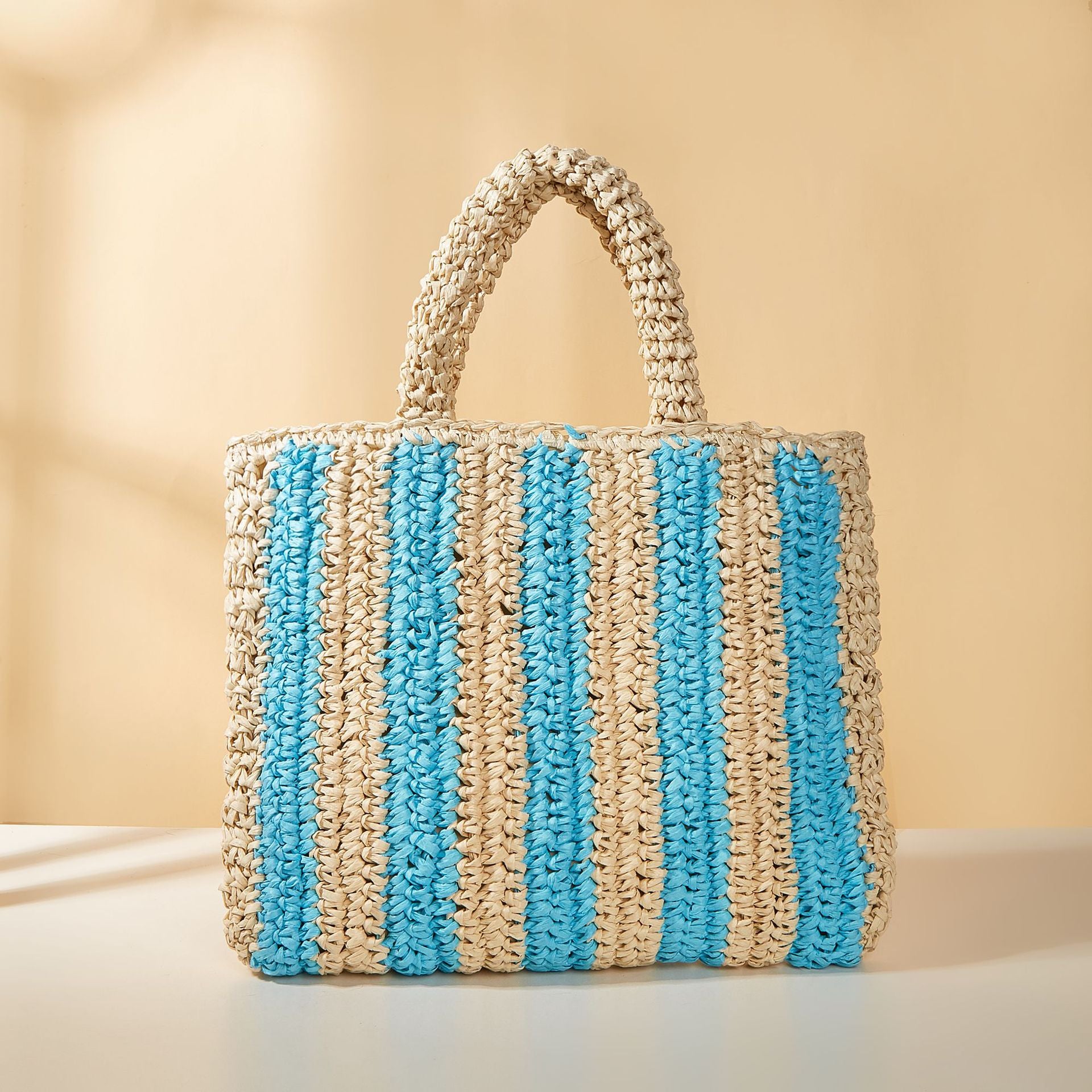 Simple Vertical Stripe Straw Beach Shoulder Bag