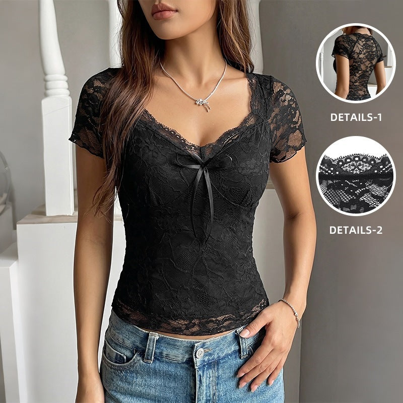 2026 Summer New Pullover Lace Patchwork Sexy Slim Top