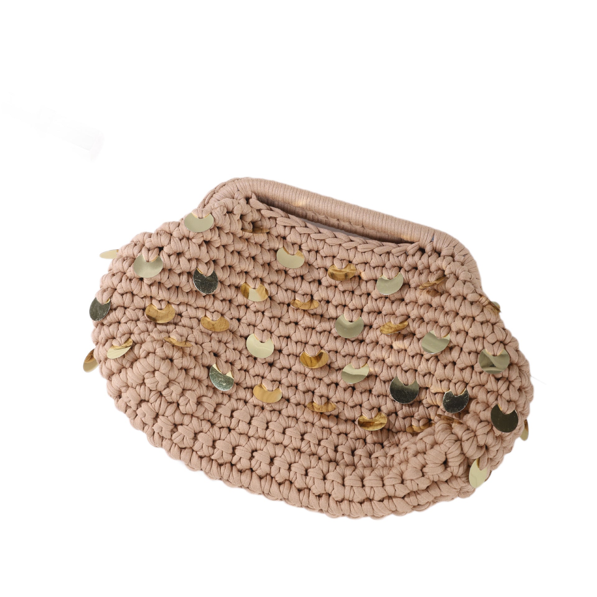 Boho Handwoven Sequin Crochet Top Handle Clutch Bag