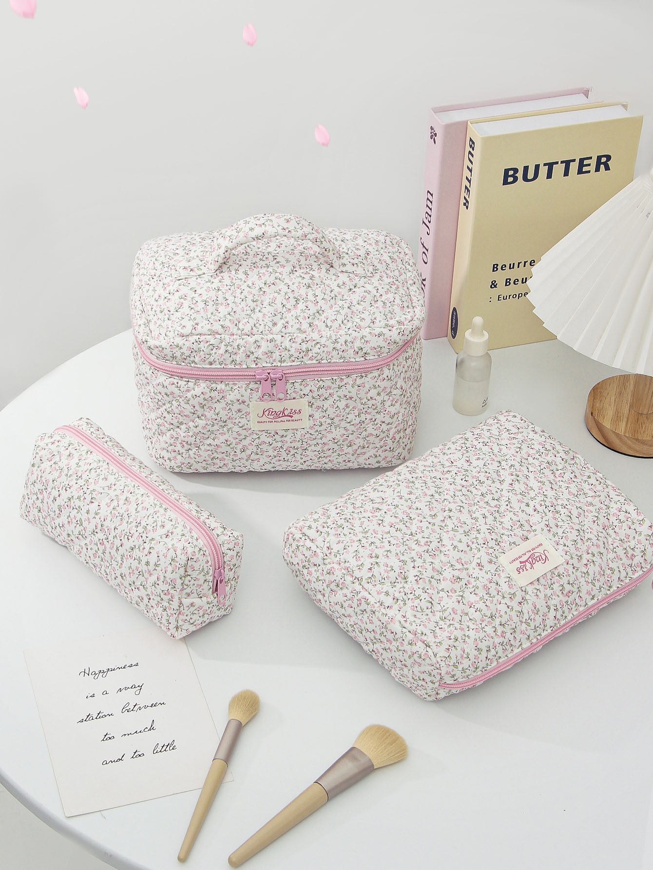 Quilted Small Floral Portable Toiletry Bag