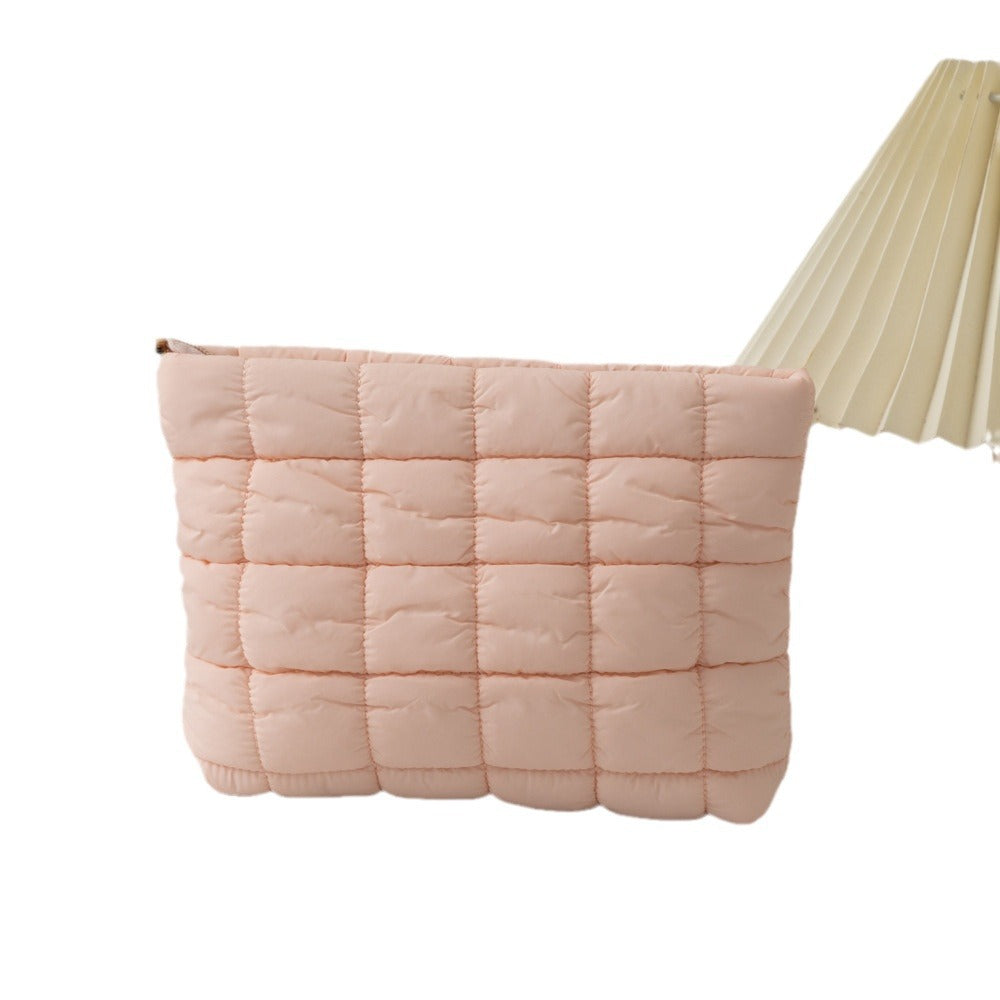 Pleated Solid Color Checkered Cosmetic Bag Versatile Small Clutch