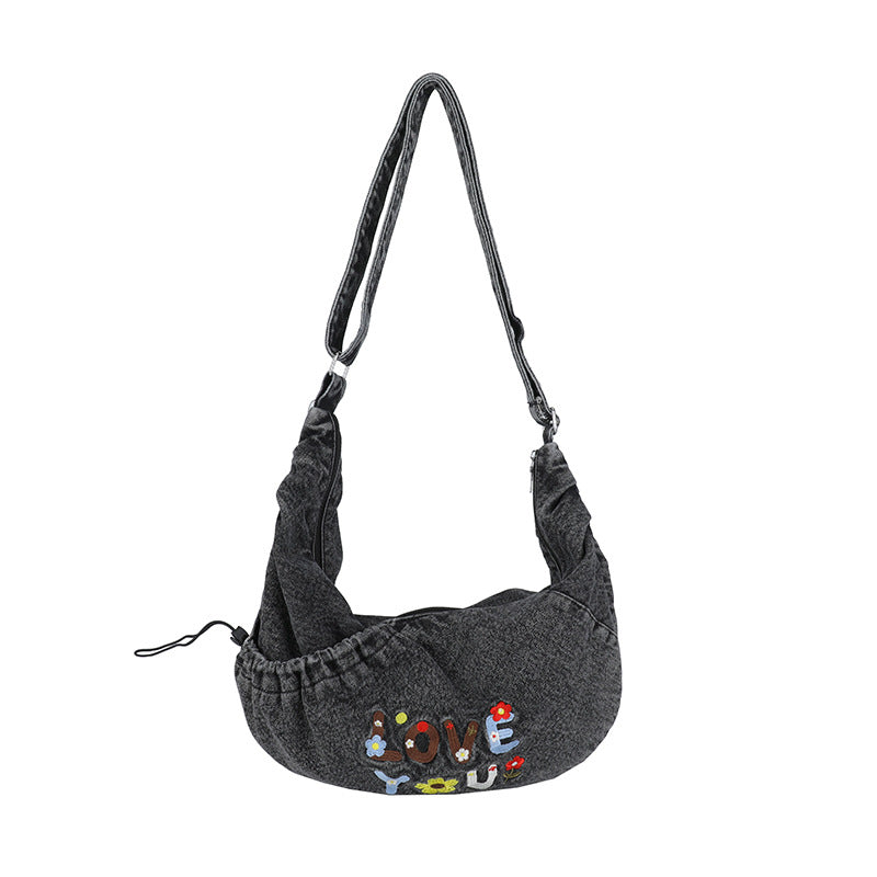 Denim Letter Shoulder Crossbody Large Capacity Tote Bag